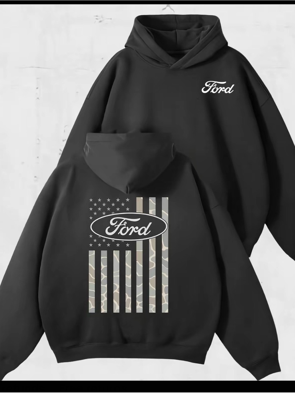 Ford Black Hoodie with Camo American Flag